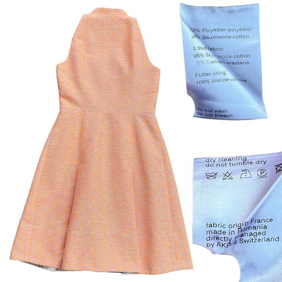 Akris Punto Front Zip Textured Fit-and-Flare Sleeveless Creamsicle Dress Sz 6 - Picture 5 of 5